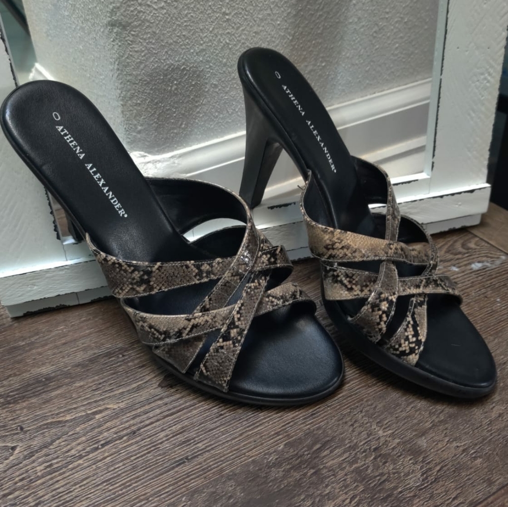 Athena Alexander snake print heels